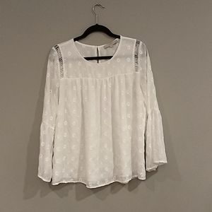 Ann Taylor LOFT White Embroidered Flower Blouse